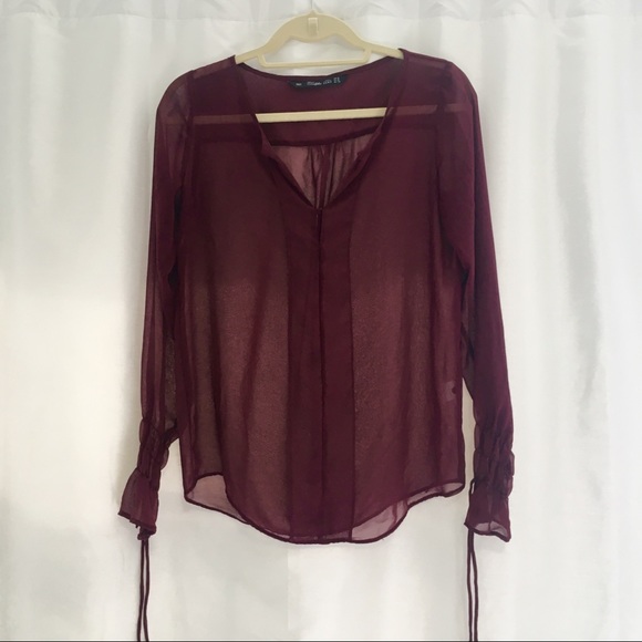 burgundy sheer top